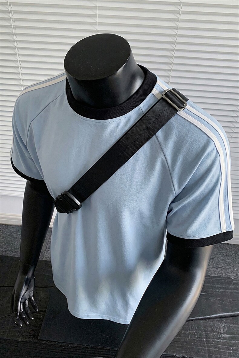 夏季两条杠运动短袖T恤宽松撞色休闲款上衣男女X61403-TP2549,男装T恤,电商A102