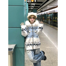 网图有货美式毛领提花连帽针织开衫费尔岛小狗毛衣男女A1134-P75，男装针织衫/毛衣，星座1505