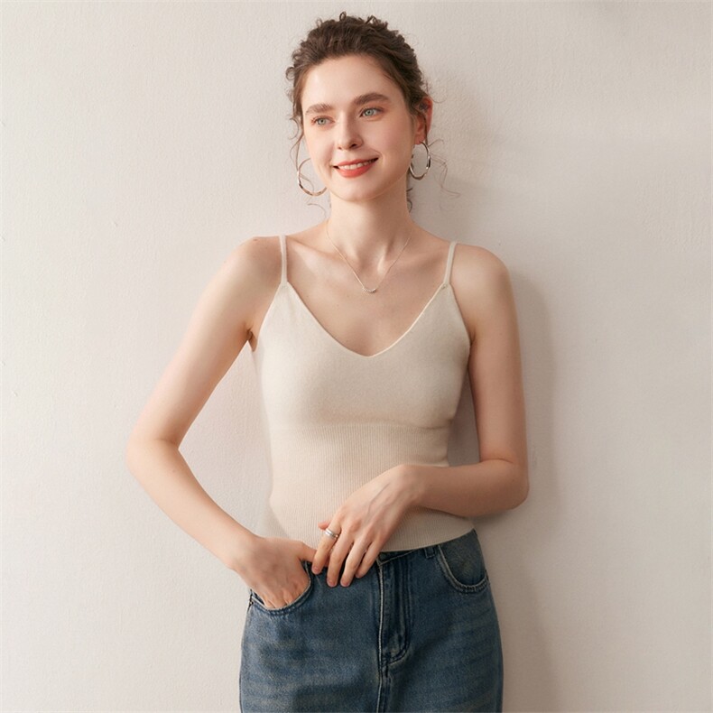 修身纯色羊绒针织吊带背心女V领简约打底内搭2025新款羊毛吊带图片