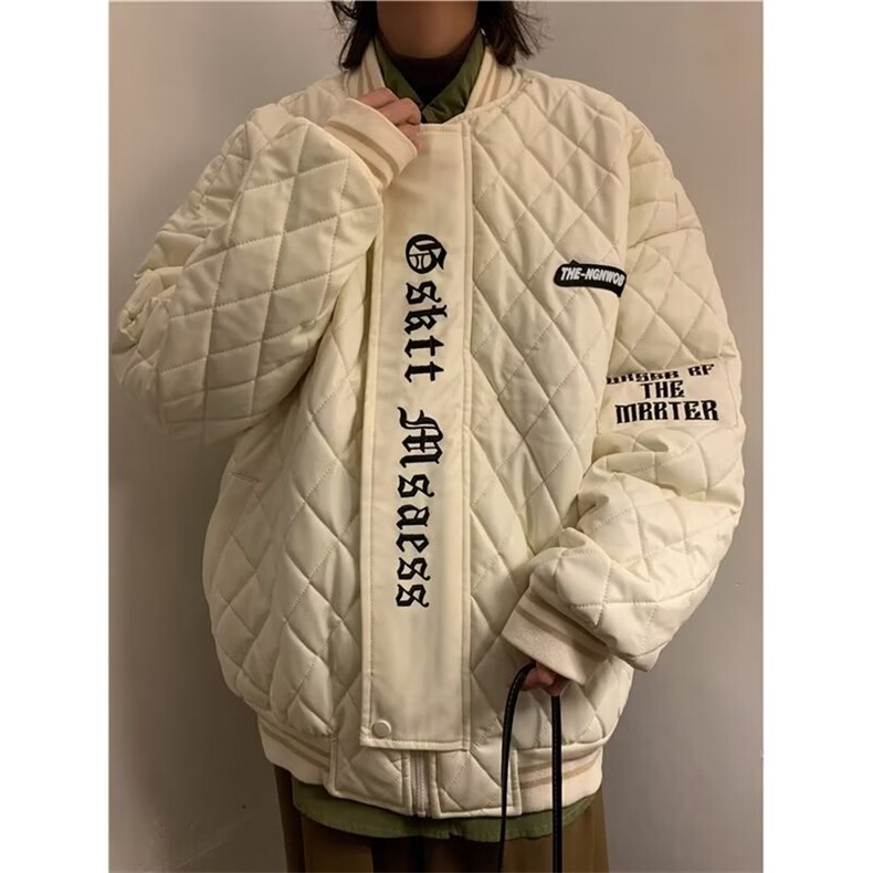 翻领菱形格刺绣PU皮棒球服PU皮棉服拉链仿皮青少年潮纯色Y6581,男装棉衣,星座506