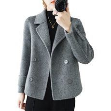 2025秋冬气质通勤纯羊毛外套毛呢女小个子灰色西装领双面羊绒大衣，女装毛呢外套，高哲羊绒