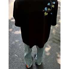 网图有货夏季全幅缠绕花卉刺绣短袖T恤男女情侣宽松上衣A556-P35，男装T恤，星座1505