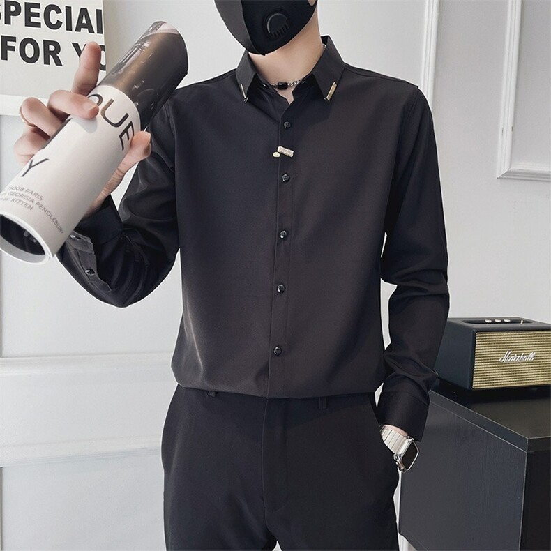 金属设计小众高级衬衫男春秋季潮流韩版长袖衬衣CS689-P37,男装衬衫,星座208-5