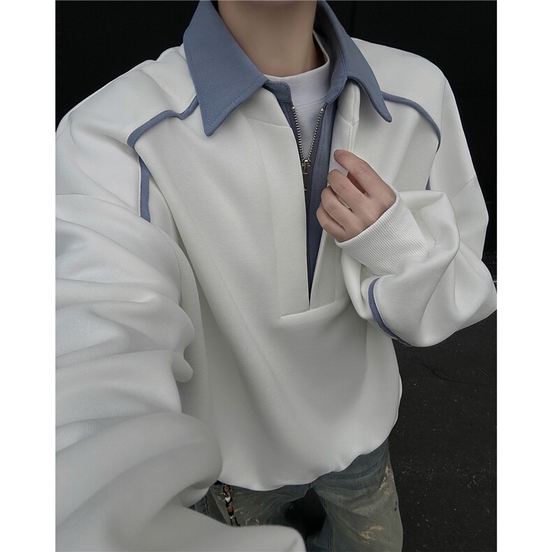 半拉链卫衣男款立领韩版衬衫领假两件重磅上衣特p55,男装衬衫,电商B319