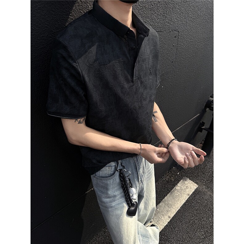 25夏新款男高品质刺绣翻领polo短袖T黑墙风705-1-T002-P58无差价,男装Polo衫,星座705-1