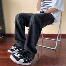 美式vibe高街复古蓝破洞牛仔裤男休闲拖地裤子A166-K001-P50控68，男装牛仔裤，电商A166