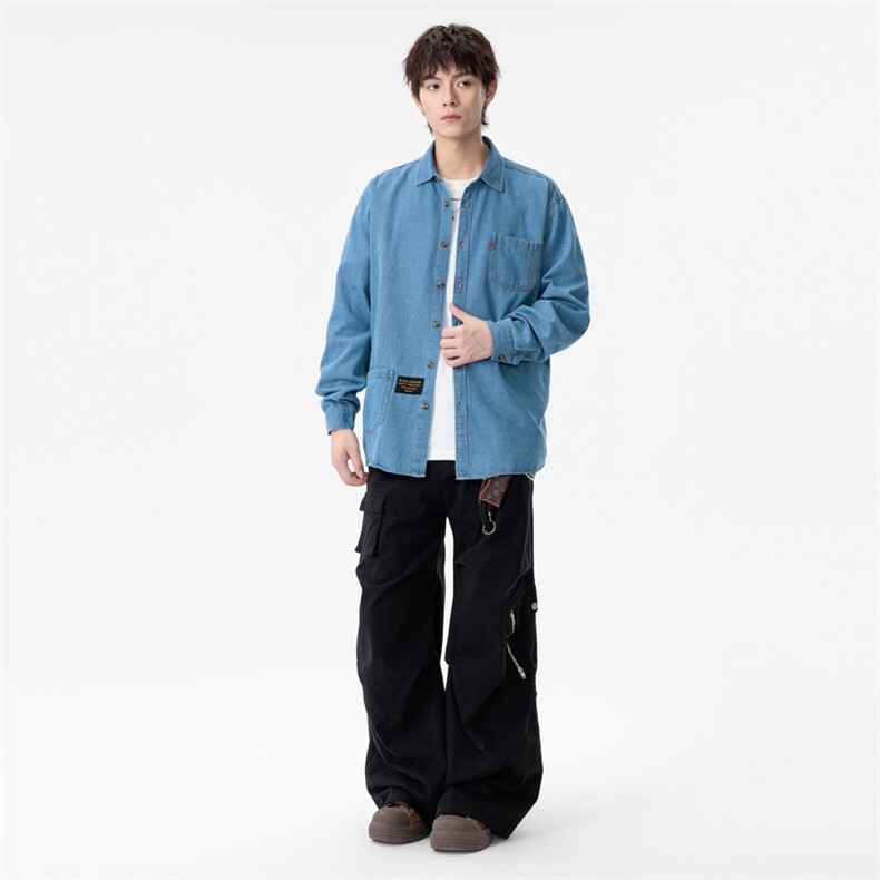 新款(跨境货源）长袖牛仔衬衫男宽松休闲外套图片