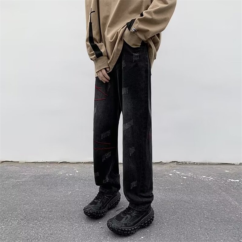 美式街头牛仔裤男潮流hiphop休闲直筒裤帅气复古阔腿长裤3532-p42,男装牛仔裤,星座1008