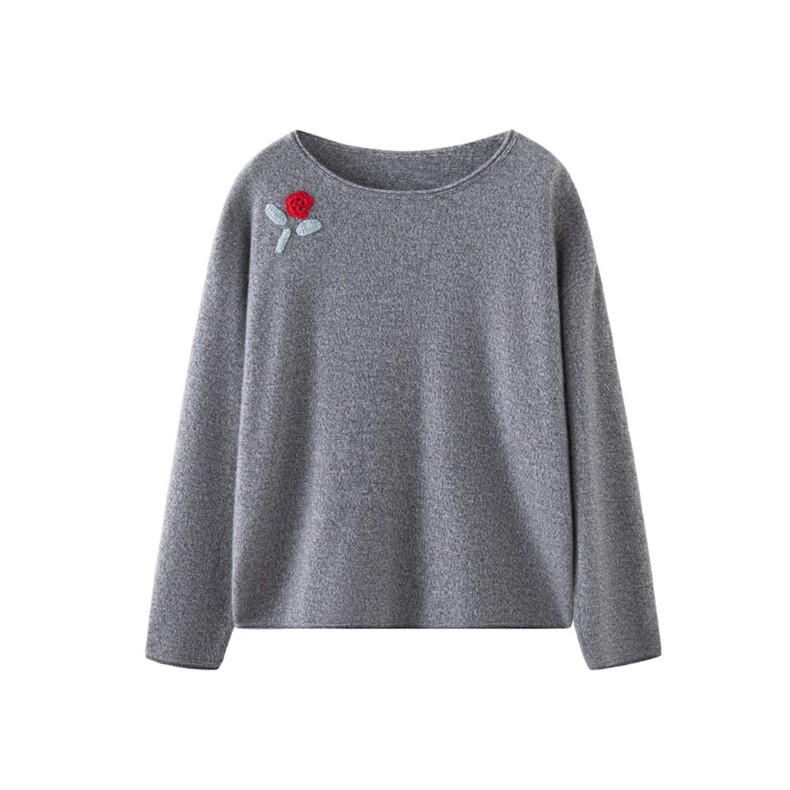 2025年秋季时尚百搭通勤简约休闲提花花纱圆领，女装羊绒衫，轩妮羊绒