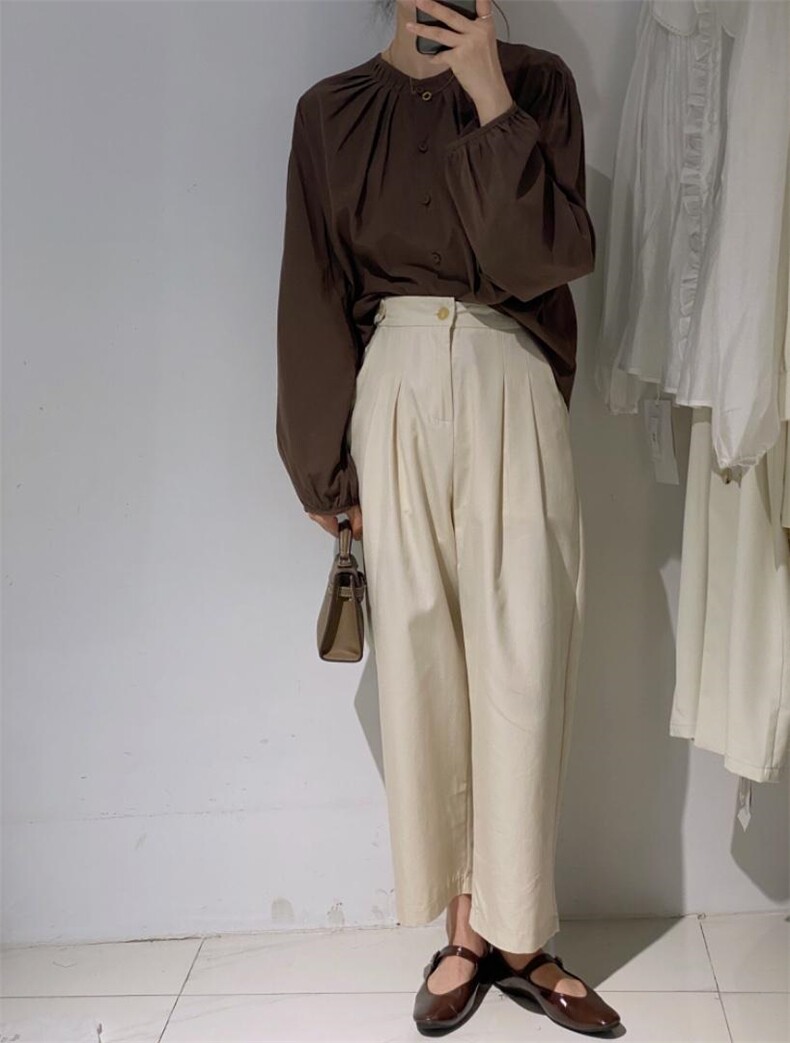 圆领衬衫，女装衬衫，驿谷