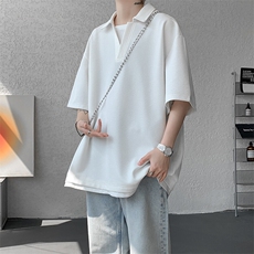 8XL-M假两件V领短袖t恤男夏翻领半袖宽松重磅华夫格大码DT001P40，男装T恤，电商B312