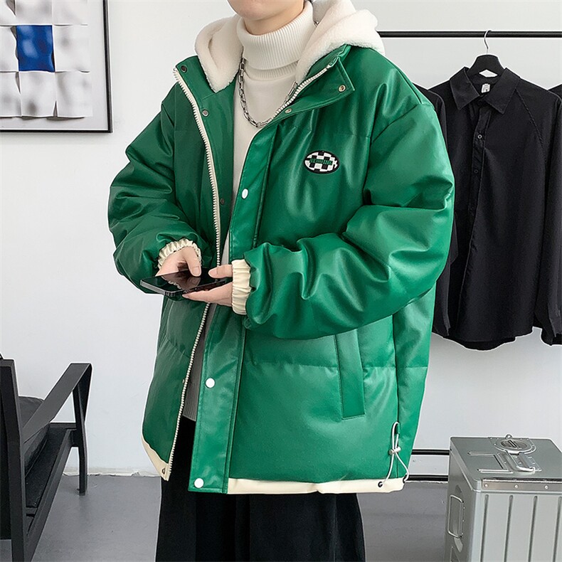 冬季学生潮假两件PU皮棉衣外套加绒休闲棉服男士8132-P145控价188图片