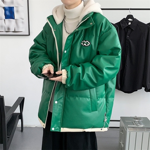 冬季学生潮假两件PU皮棉衣外套加绒休闲棉服男士8132-P145控价188图片