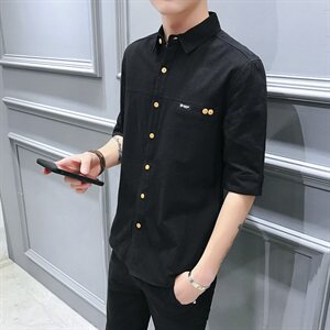 100%棉 修身短袖衬衫男休闲五分袖中袖衬衣CS009图片