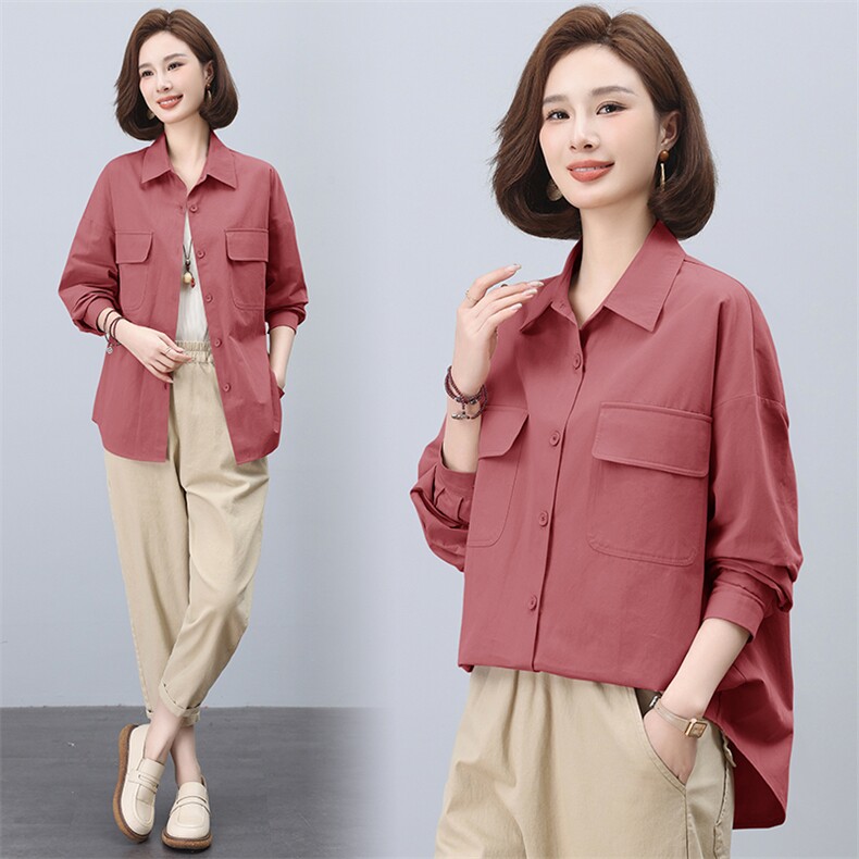 大码长袖衬衫外套2025新款时尚妈妈宽松薄款纯棉早秋女士胖MM上衣，女装衬衫，曼沙奕珂