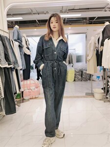 春装牛仔假两件连体裤女,女装连体裤,迷吉meeggle