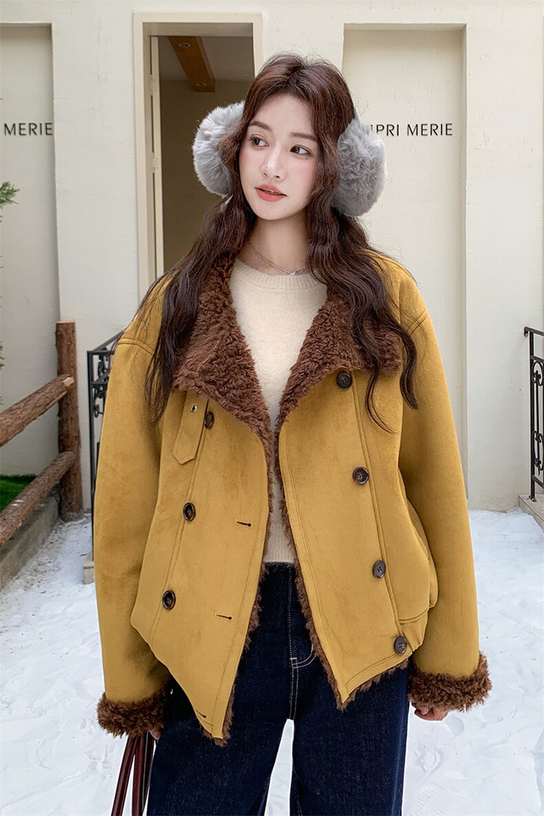 麂皮绒皮毛一体羊羔毛外套2C317A-8537-P205-K308,女装短外套,2C317A