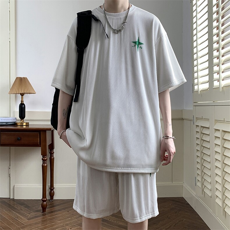 抖音品质现货港风宽松休闲透气大码运动套装XZ80010-P65,男装休闲套装,电商A042