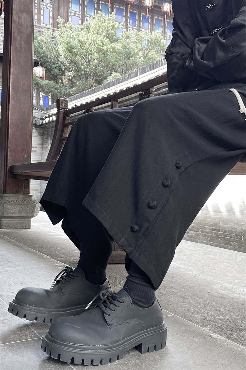 8XL-M新中式亚麻裤男七分裤阔腿裤垂感休闲短裤风棉麻K966P45,男装牛仔裤,电商D206-1