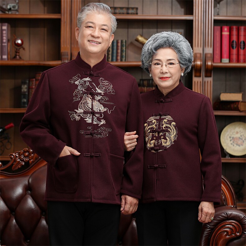 【羊毛呢情侣装】中老年风唐装中式复古毛呢外套加棉唐装棉衣,男装民族服装,钱塘723