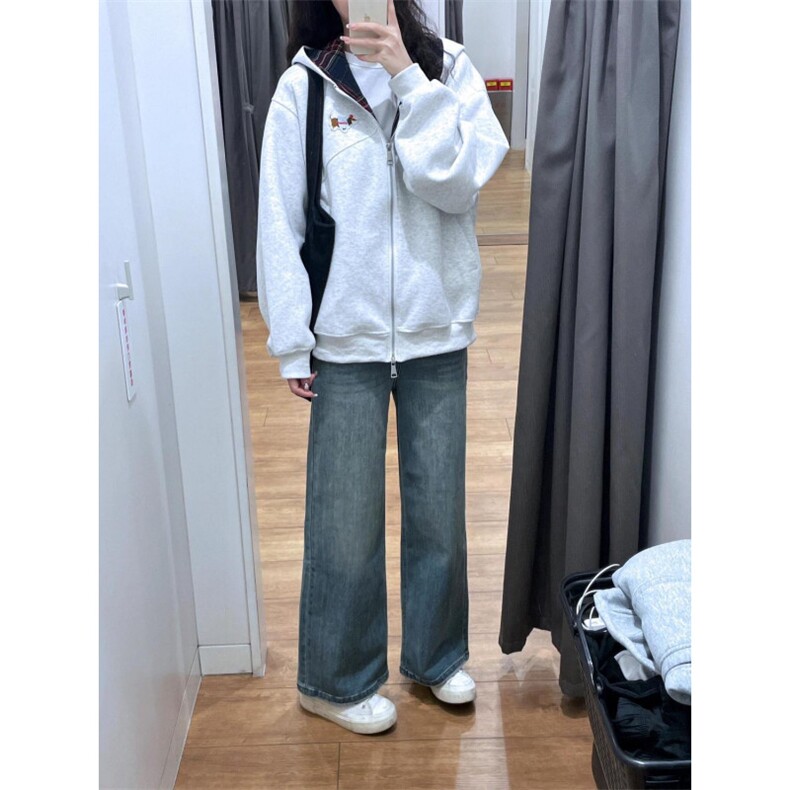 5281-P53美式复古秋冬连帽开衫休闲百搭卫衣薄款/加绒,女装卫衣/绒衫,星座617A-2
