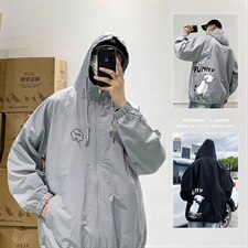 2021秋季新学生大码男猫咪印花连帽港风夹克外套J6002-P65，男装夹克，电商A001