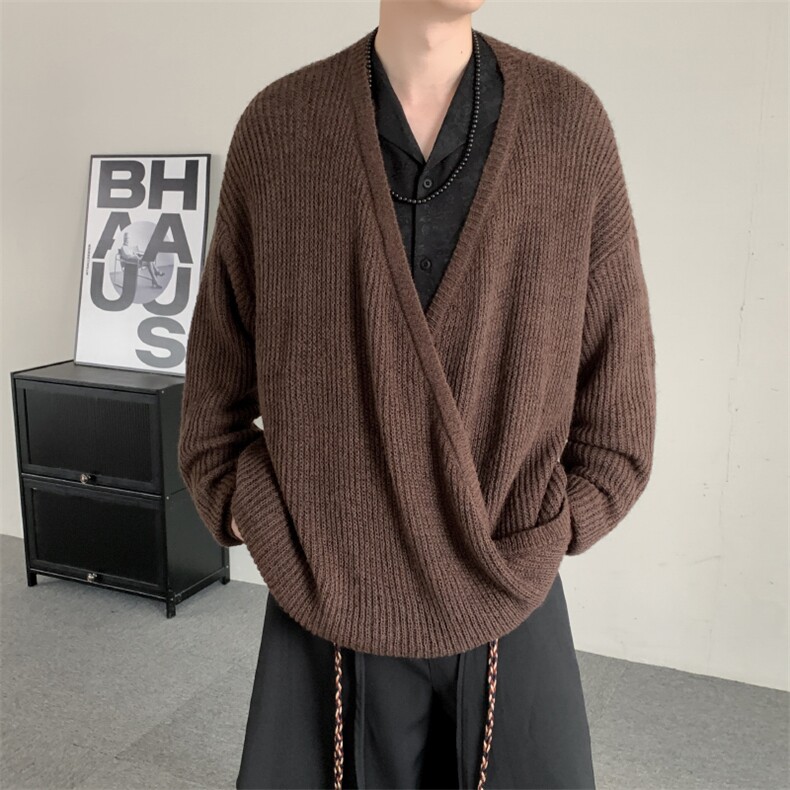 毛衫V领新中式复古小众薄款针织衫交襟垂感长袖男女毛衣大码外套,男装针织衫/毛衣,星座909