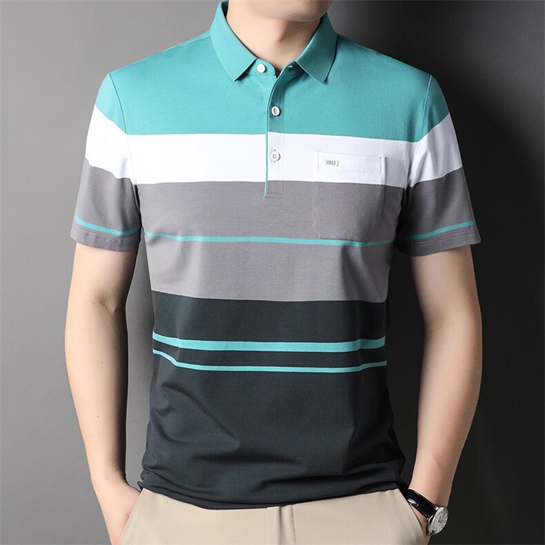 DX6848钱塘2020-3夏季新款男士拼色条纹百搭翻领短袖Polo衫P54，男装Polo衫，钱塘207-3