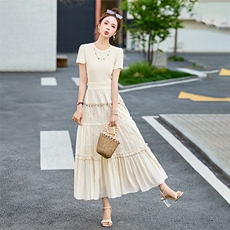 轻奢气质重工短袖连衣裙女装2025夏季爆款时尚名媛优雅收腰裙子潮，女装连衣裙，丽莎妳雅