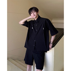 夏季男大休闲短袖短裤套装衬衫金属小装饰套装潮男夏时尚套装P65，男装衬衫，电商B319