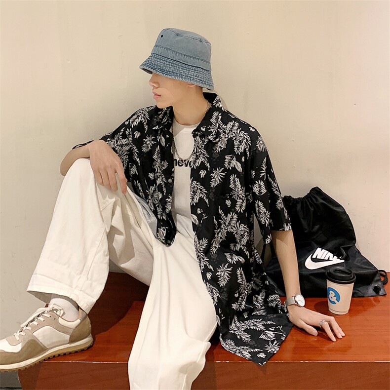 特P29控58夏季冰丝港风男宽松版扎染短袖衬衫CS10,男装衬衫,电商B370