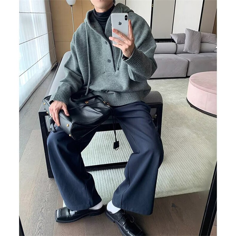 抖音得物保暖立领拉链针织外套秋冬宽松慵懒风纯色毛衣上衣AM047,男装针织衫/毛衣,电商A443