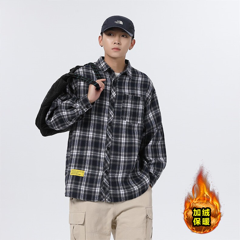 秋冬休闲潮流格子衬衫保暖加厚打底衫男C2158-特P32/C9732-特P40，男装衬衫，电商A007