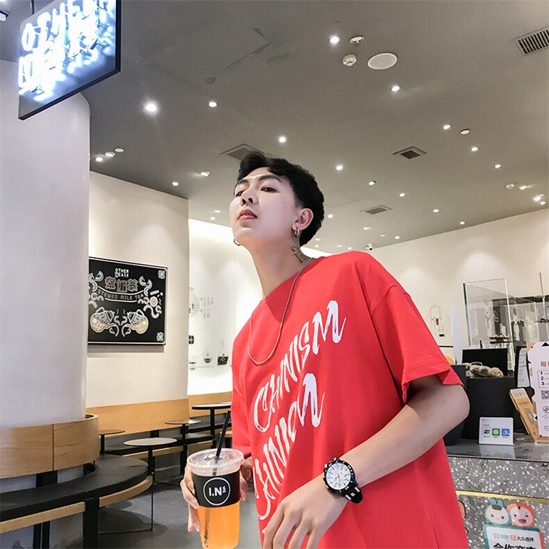 714-3-T081情侣款新款宽松落肩日系男款体恤短袖原创aF潮ca,男装T恤,星座1404-3