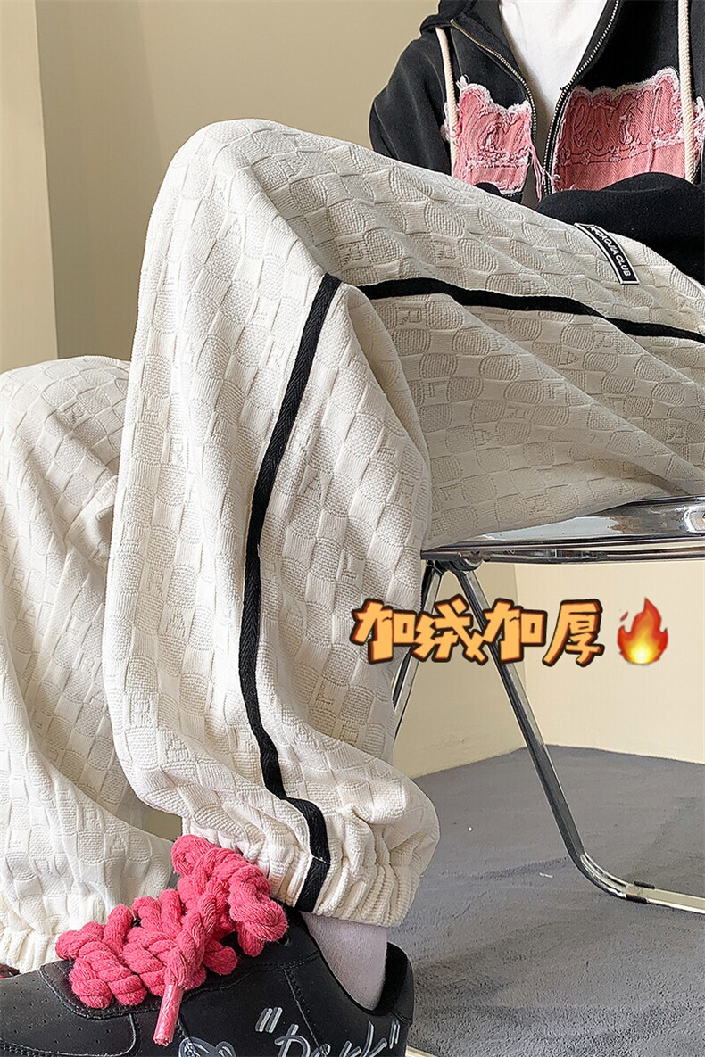 雪尼尔棋盘格加绒cleanfit运动裤男大码束脚裤子K23730J加绒-P70,男装休闲裤,电商A001-1