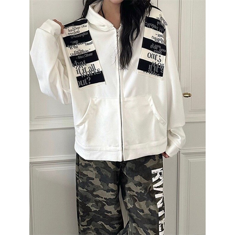 高品质春装新款美式高街潮牌解构设计休闲连帽卫衣男女慵懒风外套，女装短外套，电商A486-1