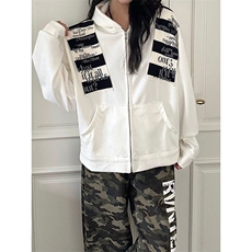 高品质春装新款美式高街潮牌解构设计休闲连帽卫衣男女慵懒风外套，女装短外套，电商A486-1