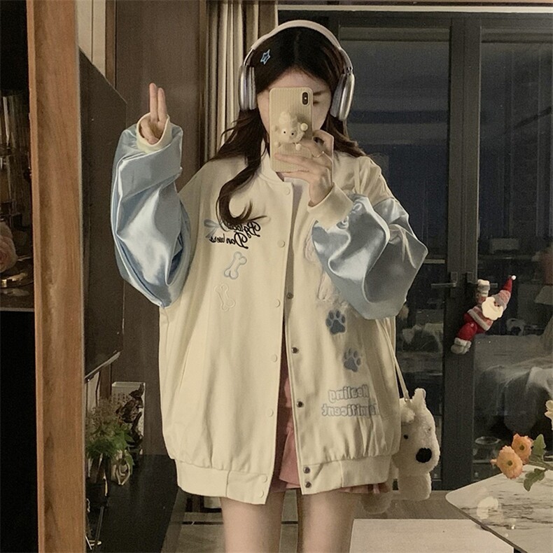 A516-P105春秋季可露丽风小狗刺绣拼接撞色棒球服外套休闲夹克，男装夹克，星座911