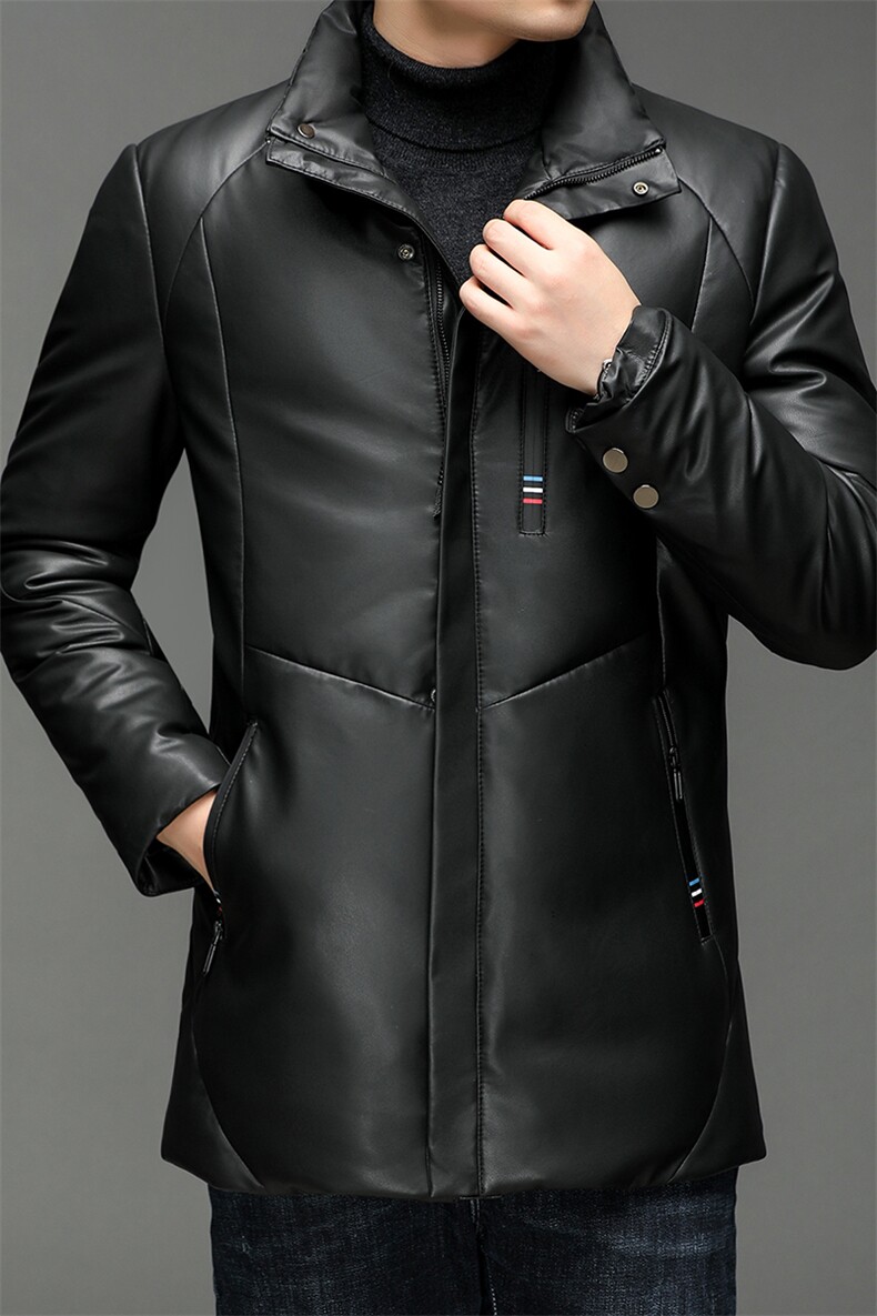 X2256秋冬新款海宁皮衣男士中长款绵羊皮鹅绒羽绒服翻领P640,男装皮衣,电商B360