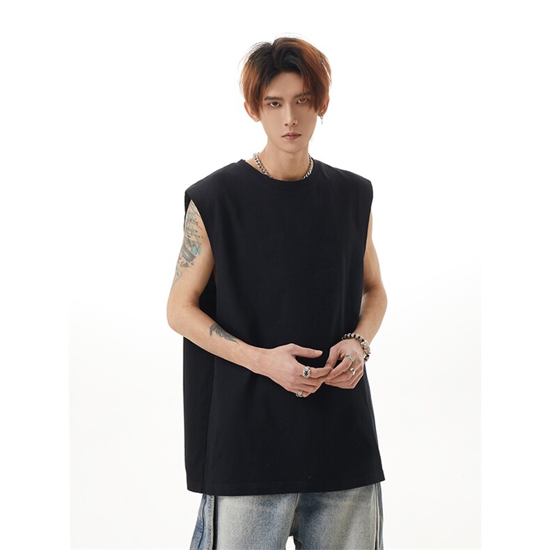 垂坠感oversize圆领背心夏季慵懒风简约纯色无袖上衣HY48TP13，男装背心/马甲，电商A102B