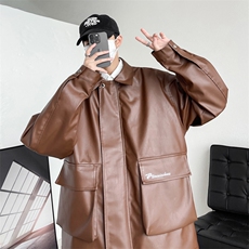 秋季新款皮夹克男宽松刺绣潮流皮衣外套翻领A266-PY007-P85控138，男装夹克，电商A266
