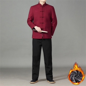 常货中老年加绒棉衣唐装套装男士复古盘扣风棉服套装中式唐装图片