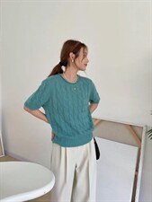 款号：WM0022 名称：花圆领短袖毛衣，女装针织衫/毛衣，BD