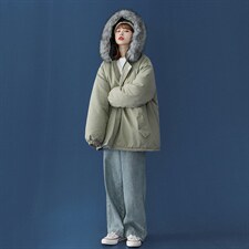 MM48078-P130冬季大毛领棉衣女港风加厚保暖棉袄女派克服，女装棉衣/棉服，电商A040