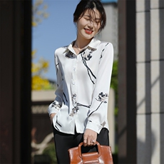 真丝短袖女七分袖25新款夏季高端气质印花宽松小衫桑蚕丝T恤上衣，女装衬衫，朝贺羊绒