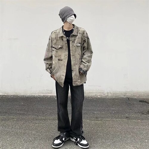 水洗复古扎染牛仔外套男ins嘻哈情侣夹克潮流宽松上衣服JK824-p68，男装夹克，星座1008