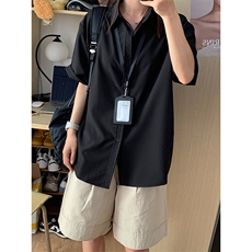 薄款冰丝短袖衬衫男简约纯色垂感休闲痞帅衬衣CS288-P20，男装T恤，星座301C-5