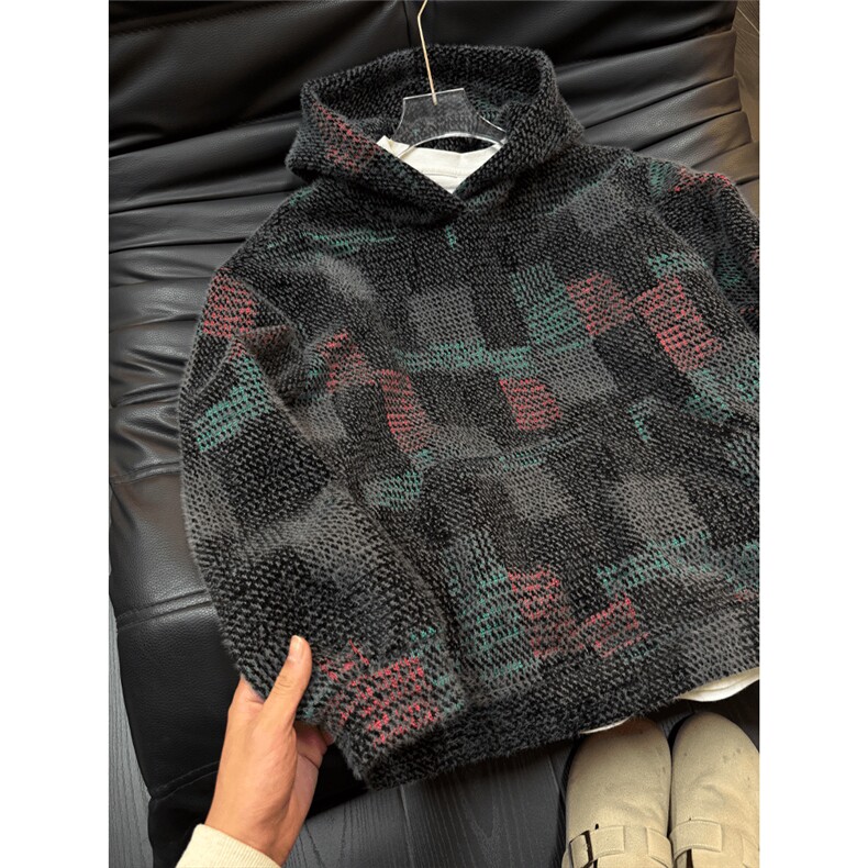 WY849-P60原版现货！美式复古针织连帽卫衣秋冬重磅毛绒外套宽松,女装短外套,星座215-1