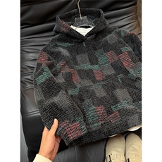 WY849-P60原版现货！美式复古针织连帽卫衣秋冬重磅毛绒外套宽松，女装短外套，星座215-1