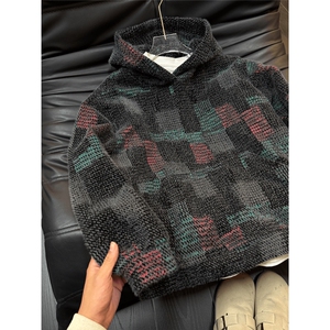 WY849-P60 原版现货！美式复古针织连帽卫衣秋冬重磅毛绒外套宽松图片
